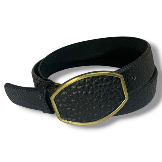 Cinturón vaquero de piel de res con hebilla ovalada