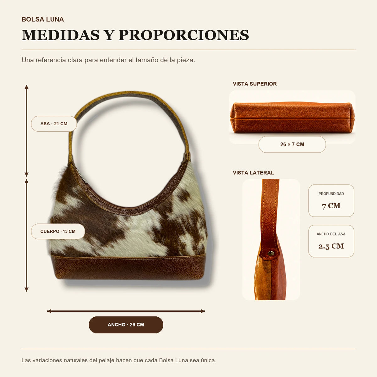 Bolsa Luna hecha de piel de res