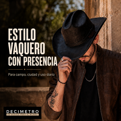 Sombrero Yellowstone Decímetro de Piel Genuina de Res – Artesanal, Vaquero, Unitalla Ajustable, Hecho en Oaxaca