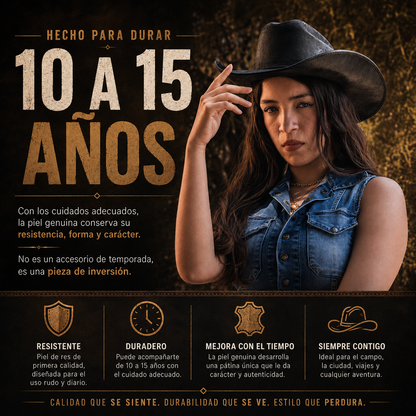 Sombrero Yellowstone Decímetro de Piel Genuina de Res – Artesanal, Vaquero, Unitalla Ajustable, Hecho en Oaxaca