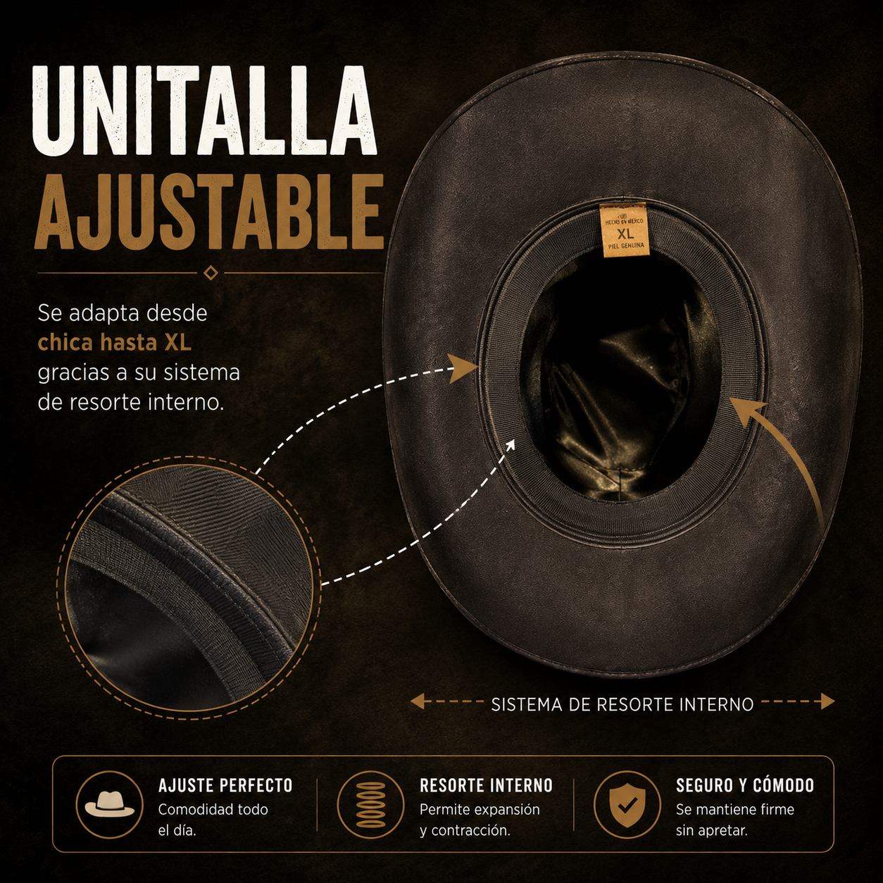 Sombrero Yellowstone Decímetro de Piel Genuina de Res – Artesanal, Vaquero, Unitalla Ajustable, Hecho en Oaxaca