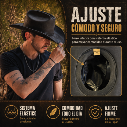 Sombrero Yellowstone Decímetro de Piel Genuina de Res – Artesanal, Vaquero, Unitalla Ajustable, Hecho en Oaxaca