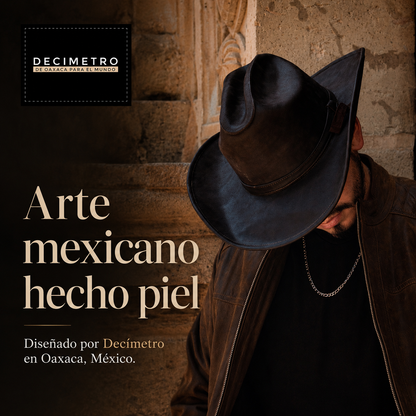 Sombrero Yellowstone Decímetro de Piel Genuina de Res – Artesanal, Vaquero, Unitalla Ajustable, Hecho en Oaxaca
