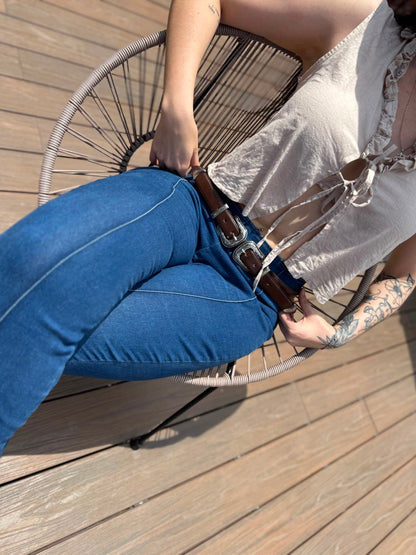 Cinturón Cow Delgado De Doble Hebilla De Metal Macizo Hecho En Piel De Res