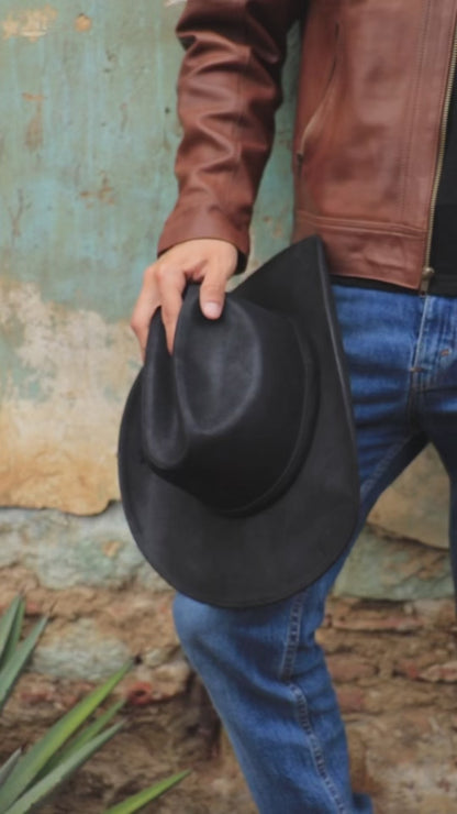 Sombrero Yellowstone Decímetro de Piel Genuina de Res – Artesanal, Vaquero, Unitalla Ajustable, Hecho en Oaxaca